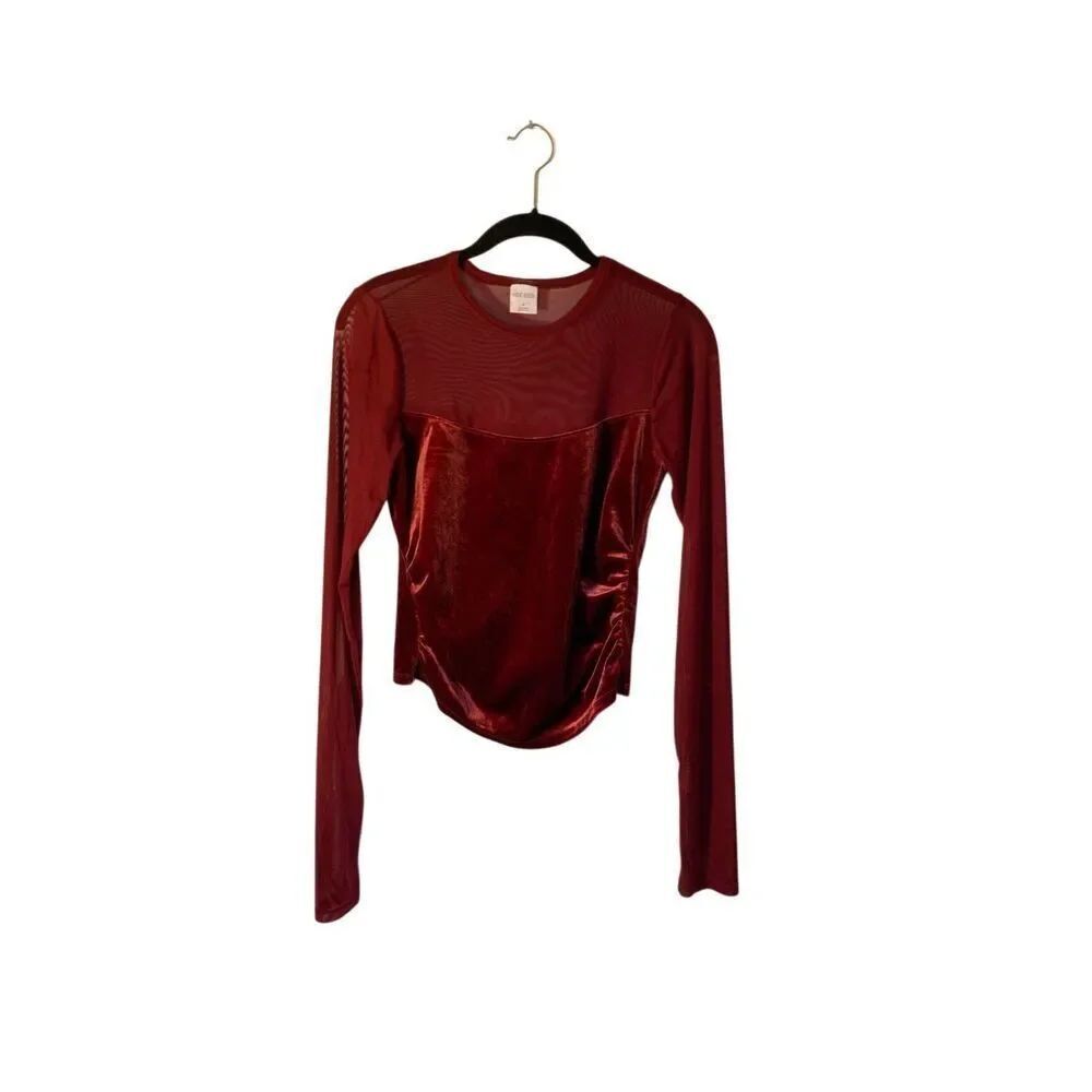 Wild fable, Red mesh velvet long sleeve, Y2K grunge whimsigoth top S